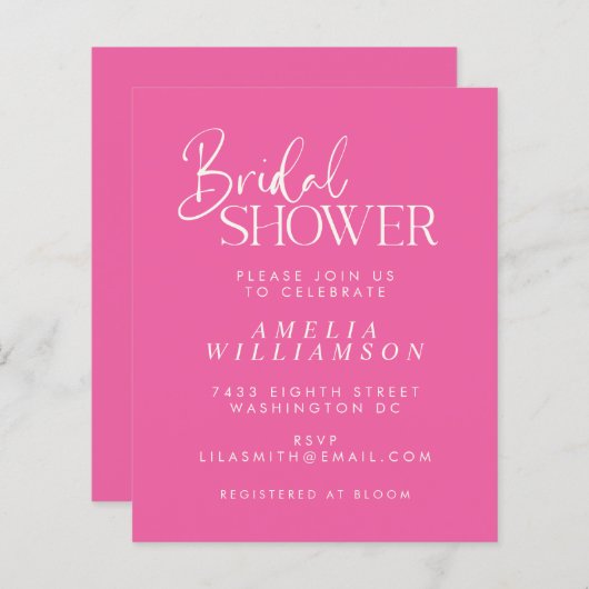 Budget Modernes Hot Pink Script Brautparty laden e (Vorne/Hinten)