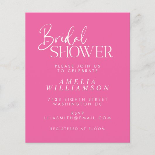 Budget Modernes Hot Pink Script Brautparty laden e (Vorderseite)