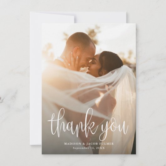 Budget Modernes kalligrafisches Skript Hochzeitssk Dankeskarte (Vorderseite)