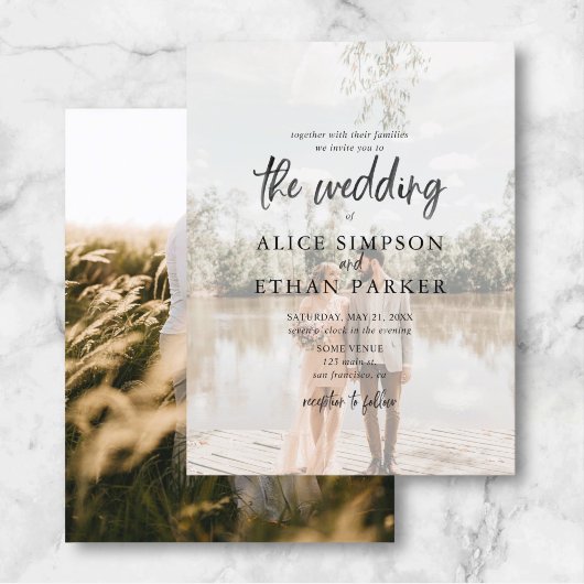 Budget Modernes Lässiges Brush Script Foto Wedding Einladungspostkarte