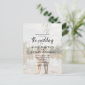 Budget Modernes Lässiges Brush Script Foto Wedding Einladungspostkarte (Stehend Vorderseite)