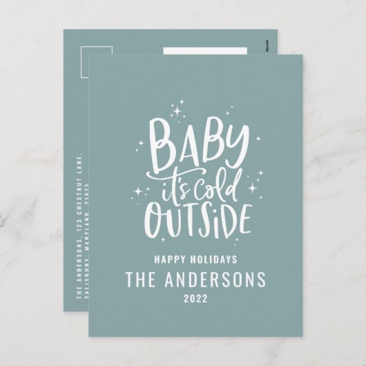Budget Modernes, minimalblau-elegantes Skript Feiertagspostkarte (Vorne/Hinten)