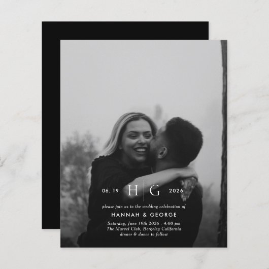 Budget Modernes Monogramm Programm Einladung Hochz (Vorne/Hinten)