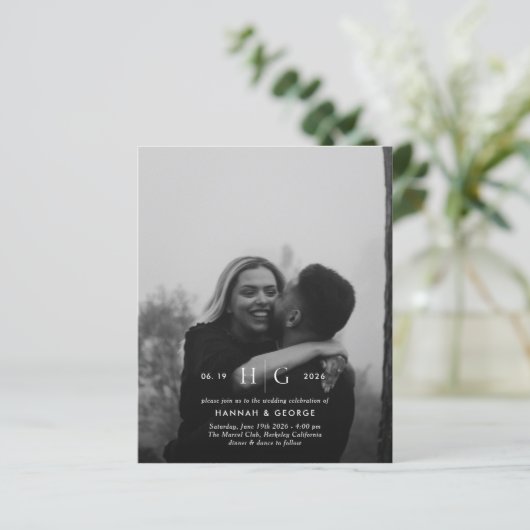 Budget Modernes Monogramm Programm Einladung Hochz (Stehend Vorderseite)