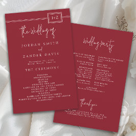 Budget Modernes Red Monogram Wedding Programm Flyer
