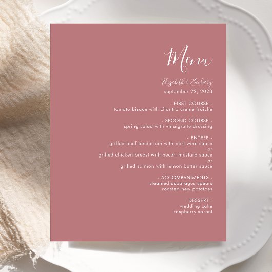 Budget Modernes Script Dusty Rose Wedding Menu