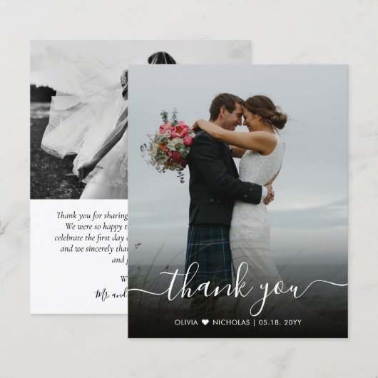 Budget Modernes Script Foto Hochzeit Danke Karte (Vorne/Hinten)