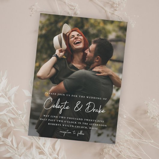 Budget Modernes Script Foto Hochzeitseinladung