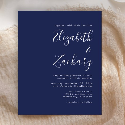 Budget Modernes Script Navy Blue Wedding