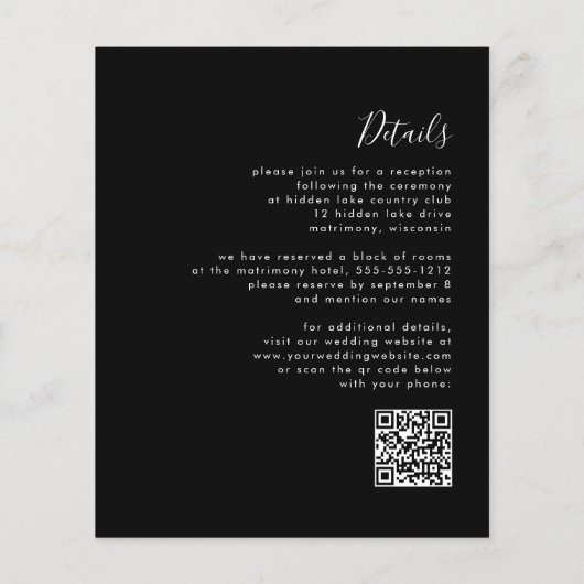 Budget Modernes Skript Black QR Code Hochzeit einl (Rückseite)