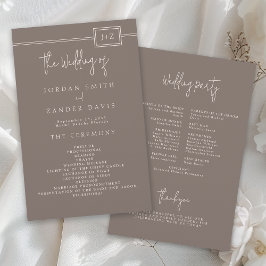 Budget Modernes Taupe Monogram Wedding Programm Flyer