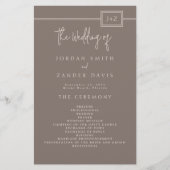 Budget Modernes Taupe Monogram Wedding Programm Flyer (Vorne)