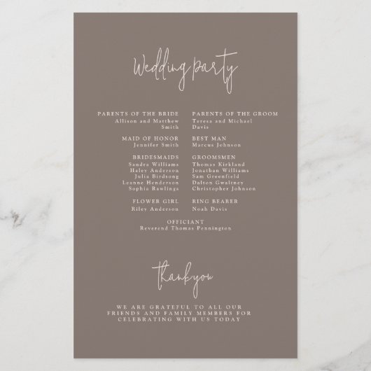 Budget Modernes Taupe Monogram Wedding Programm Flyer (Hinten)