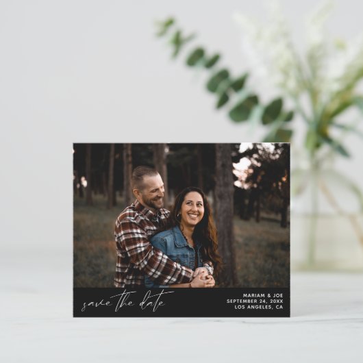 Budget Modrn Chic Foto Horizontal Save the Date B (Stehend Vorderseite)