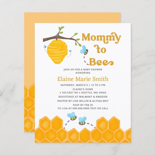 Budget Mommy to Bee Baby Shower Einladung (Vorne/Hinten)