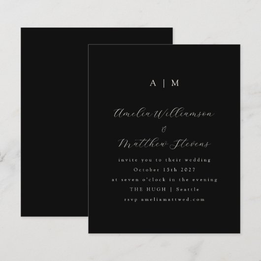 Budget Monogram Black Minimalistisch Wedding Einla (Vorne/Hinten)