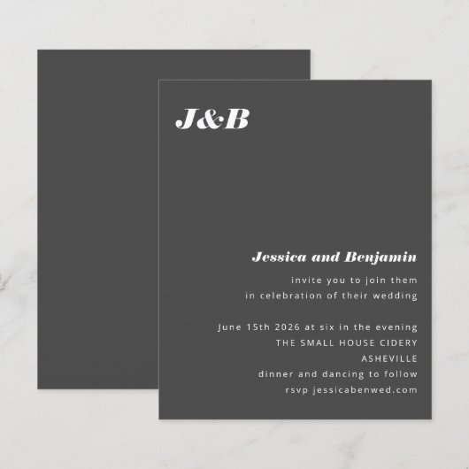 Budget Monogram Black Modern Wedding Einladung (Vorne/Hinten)