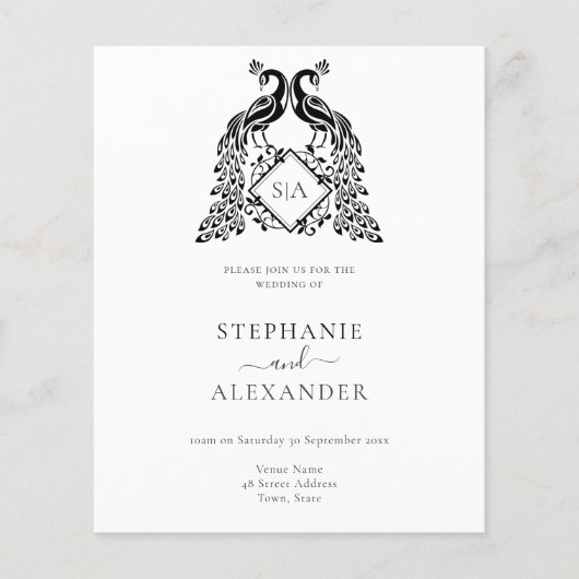 Budget Monogram Black Peacock QR Einladung (Vorderseite)