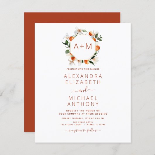Budget Monogram Burnt Orange Citrus Fruit Wedding (Vorne/Hinten)