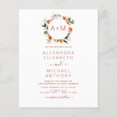 Budget Monogram Burnt Orange Citrus Fruit Wedding (Vorderseite)