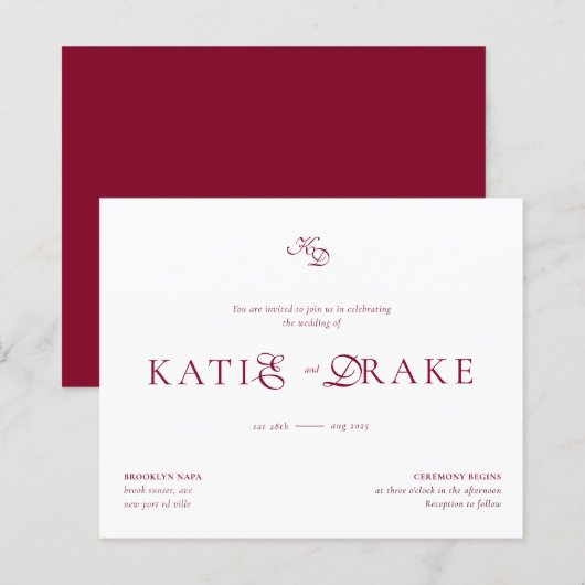 BUDGET Monogram Deep Burgundy Script Wedding (Vorne/Hinten)