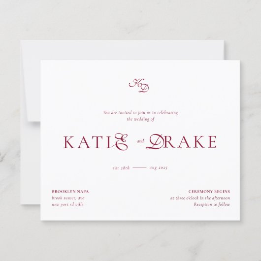 BUDGET Monogram Deep Burgundy Script Wedding (Vorderseite)