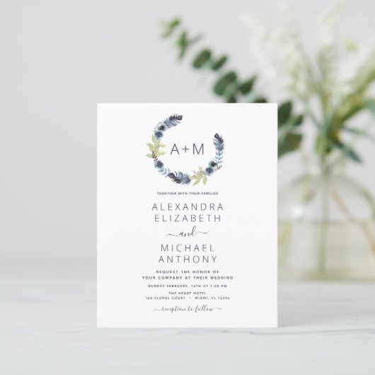 Budget Monogram Dusty Blue Boho Floral Wedding (Stehend Vorderseite)