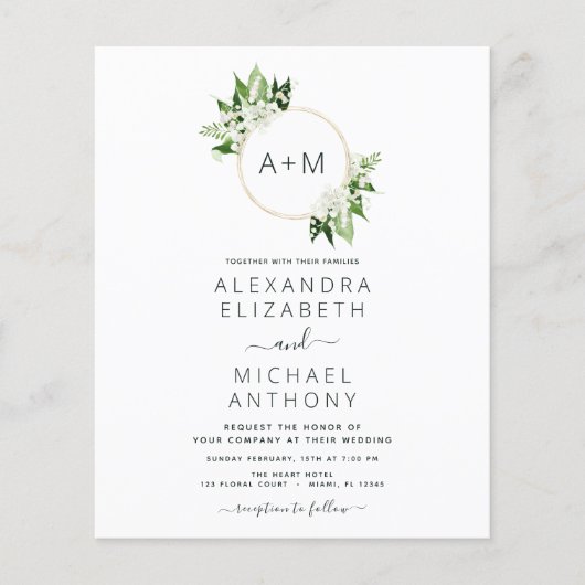 Budget Monogram Emerald Green Greenerity Wedding Flyer (Vorne)