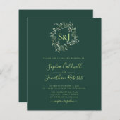 Budget Monogram Emerald Green Wedding Einladung (Vorne/Hinten)