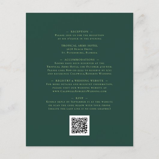 Budget Monogram Emerald Green Wedding Einladung (Rückseite)