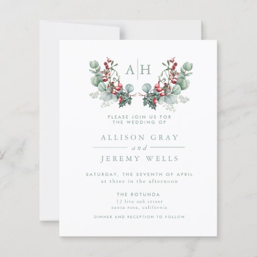 Budget Monogram Floral Wedding Invitation Flyer (Vorderseite)