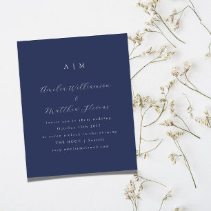 Budget Monogram Navy Blue Minimal Wedding Einladun