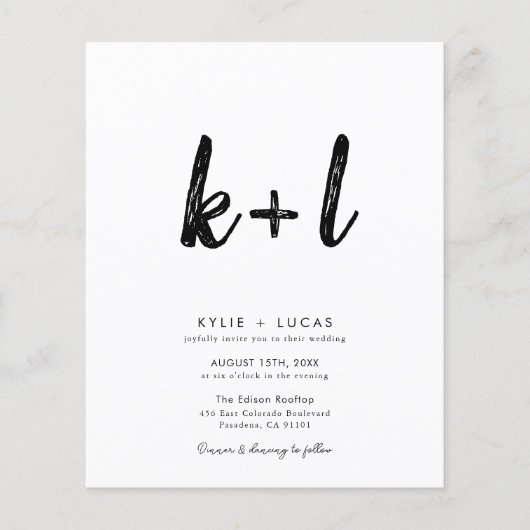 Budget Monogram Qr Code Foto Hochzeitseinladung (Vorderseite)