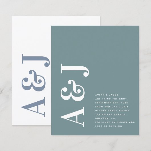 Budget Monogram QR Code Hochzeitseinladung (Vorne/Hinten)