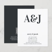Budget Monogram QR Code Hochzeitseinladung (Vorne/Hinten)