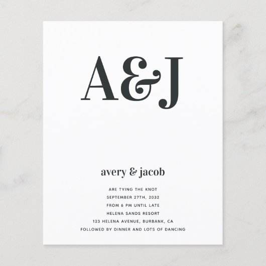 Budget Monogram QR Code Hochzeitseinladung (Vorderseite)