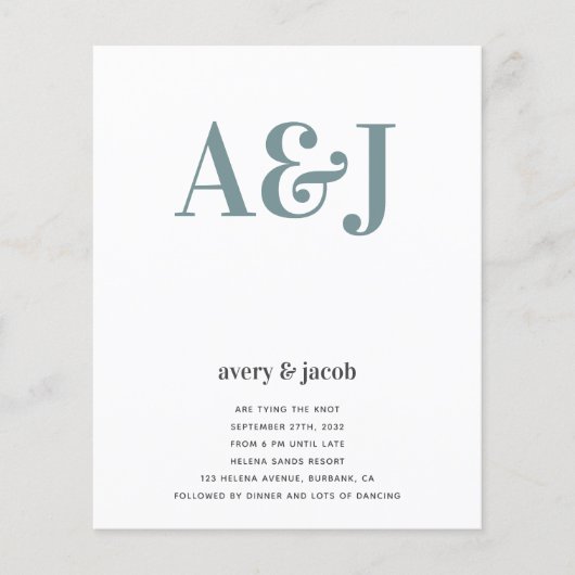 Budget Monogram QR Code Hochzeitseinladung Flyer (Vorne)