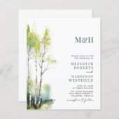 Budget Monogram QR Code Woodland Wedite Einladung (Vorne/Hinten)