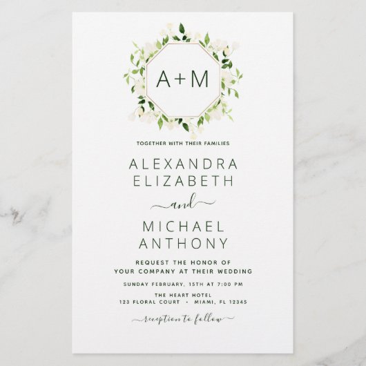 Budget Monogram Sage Emerald Green Floral Wedding (Vorderseite)