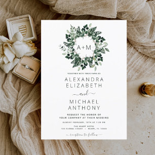 Budget Monogram Smaragdgrün Greenery Hochzeit Flyer