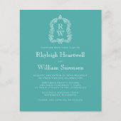 Budget Monogram Wappen Türkis QR Code Hochzeit (Vorderseite)