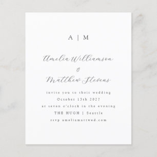 Budget Monogram White Minimal Wedding Einladung