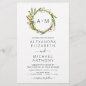 Budget Monogram Wildblumen Emerald Green Wedding (Vorderseite)