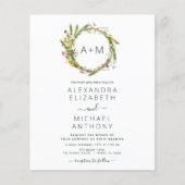 Budget Monogram Wildblumen Emerald Green Wedding Flyer (Vorne)