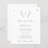 Budget monogramm elegante Blätter Hochzeitseinladu (Vorne/Hinten)