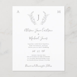 Budget Monogramm elegante Blätter Hochzeitseinladu