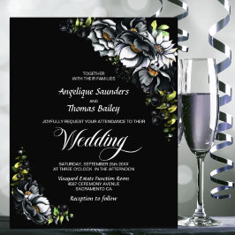 Budget Moody Black Floral Wedding Einladung