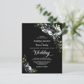 Budget Moody Black Floral Wedding Einladung (Stehend Vorderseite)