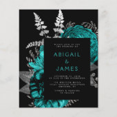 Budget Moody Floral Aquamarin Silver QR Code Hochz (Vorderseite)