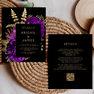 Budget Moody Floral Lila Gold QR Code Hochzeit